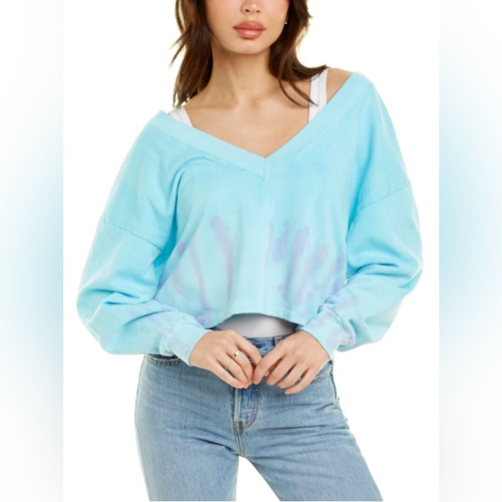 Electric & Rose Oversized High Low Sweatshirt Tie Dye Blue  Small